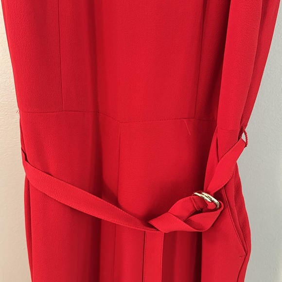 Michael Kors Crepe Belted Jumpsuit Vibrant Red Sleeveless - Picture 5 of 6